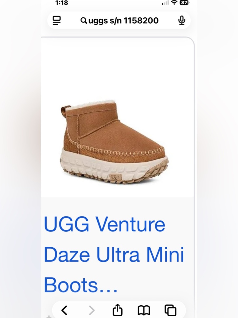 Ugg All-Gender Venture Daze Ultra Mini Boot size 9(womens) / 8(mens)